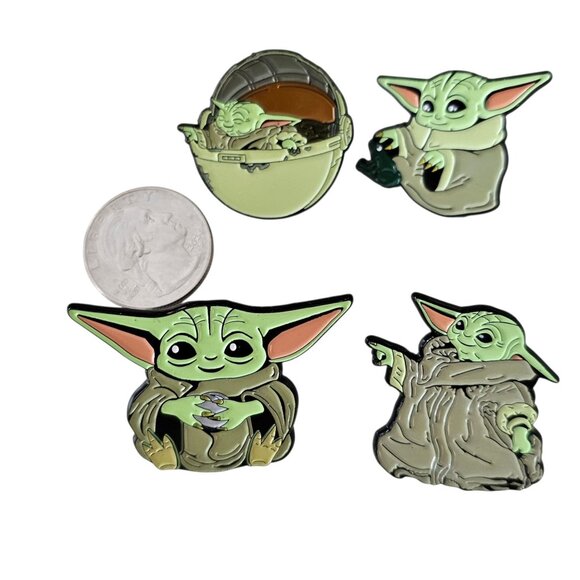 Mandalorian Baby Yoda Chibi Grogu Pins, Set Of 4 - Picture 4 of 5